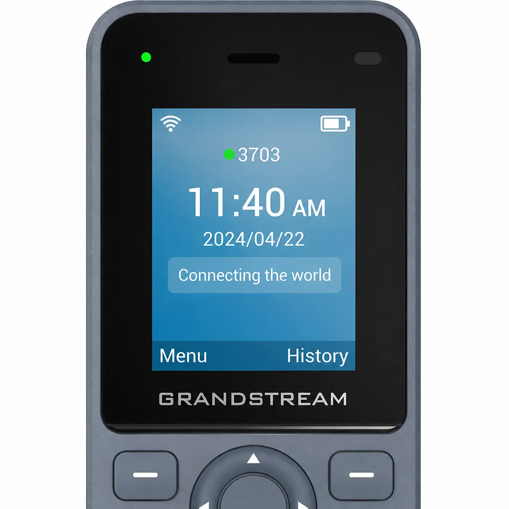 Close-up of the Grandstream WP816 Cordless Wi-Fi 6 IP Phone color display with status icons and menu interface -tpstech.in