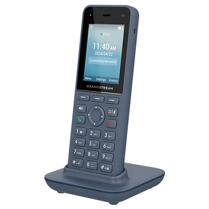 Grandstream WP826 Cordless WiFi 6 IP Phone angled view with charging cradle and color display -tpstech.in