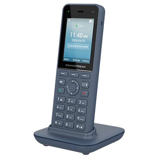 Grandstream WP826 Cordless WiFi 6 IP Phone angled view with charging cradle and color display -tpstech.in