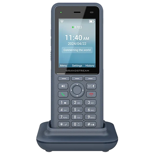 Grandstream WP836 cordless Wi-Fi 6 IP phone in charging dock front view with color display and keypad -tpstech.in