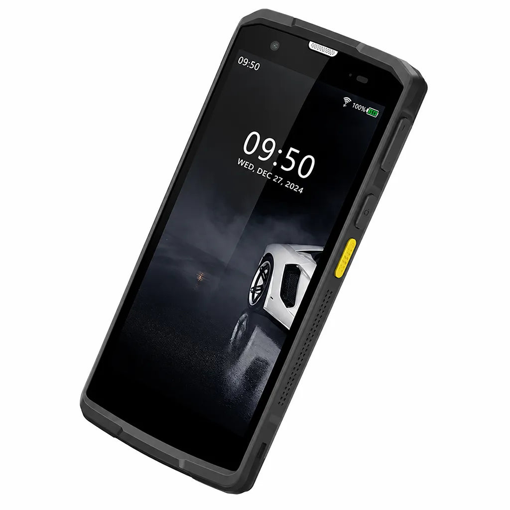 Grandstream WP856 WiFi 6 smartphone angled front view showing rugged body and dedicated scan button -tpstech.in