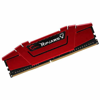 G.SKILL Ripjaws V 8GB DDR4 2400MHz Desktop Memory module side angle with red heatsink F4-2400C15S-8GVR -tpstech.in