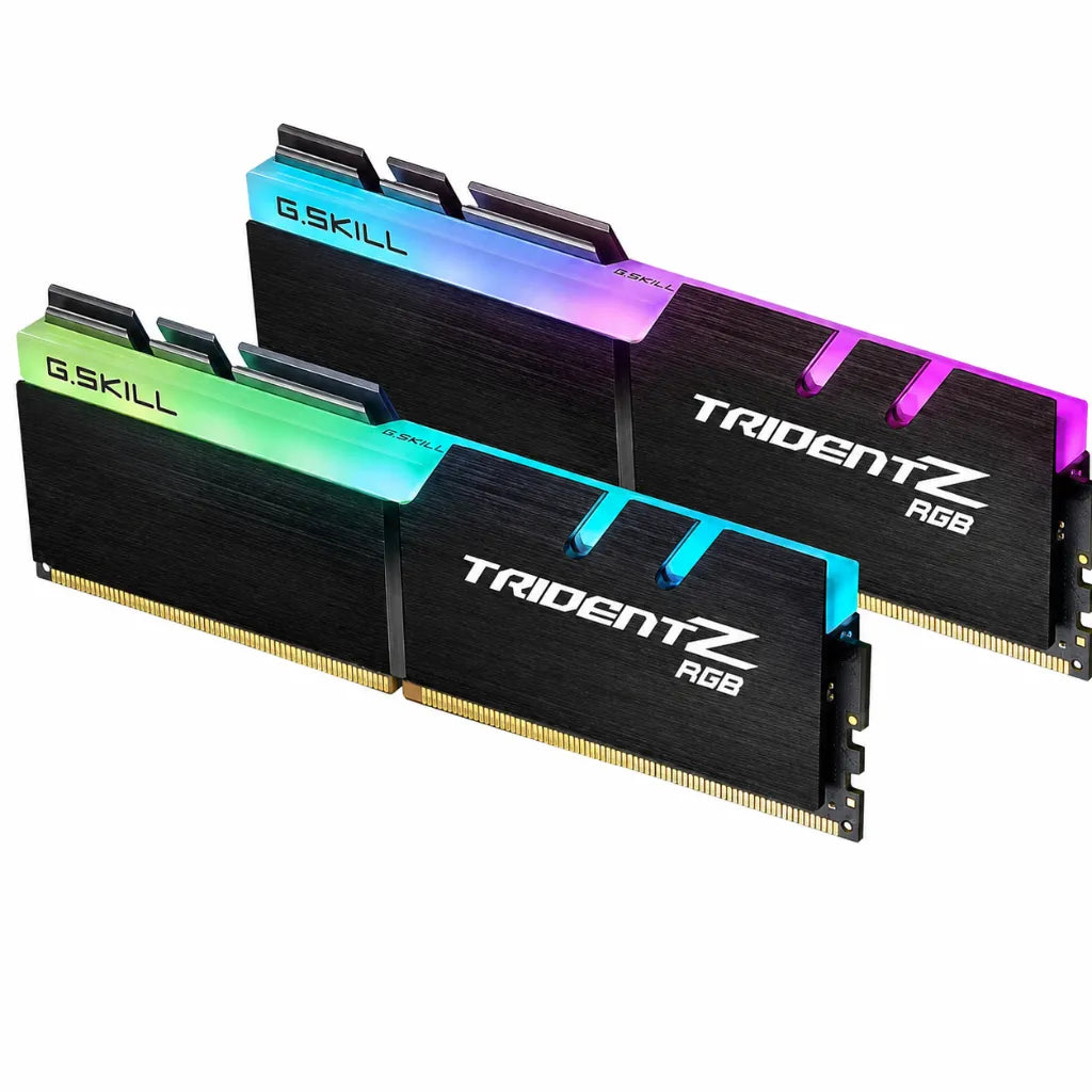 G.SKILL Trident Z RGB 16GB (2x8GB) DDR4 3000MT/s CL16 desktop RAM front view with customizable RGB lighting.