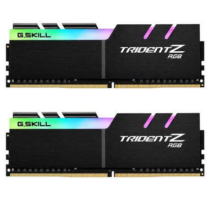 Front view of G.SKILL Trident Z RGB 16GB (2x8GB) DDR4 3200MHz desktop memory featuring RGB lighting and dual-channel performance for desktop PCs.