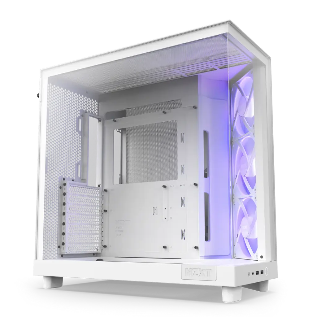 NZXT H6 Flow RGB Tempered Glass Compact Dual-Chamber Mid-Tower Airflow Case-White