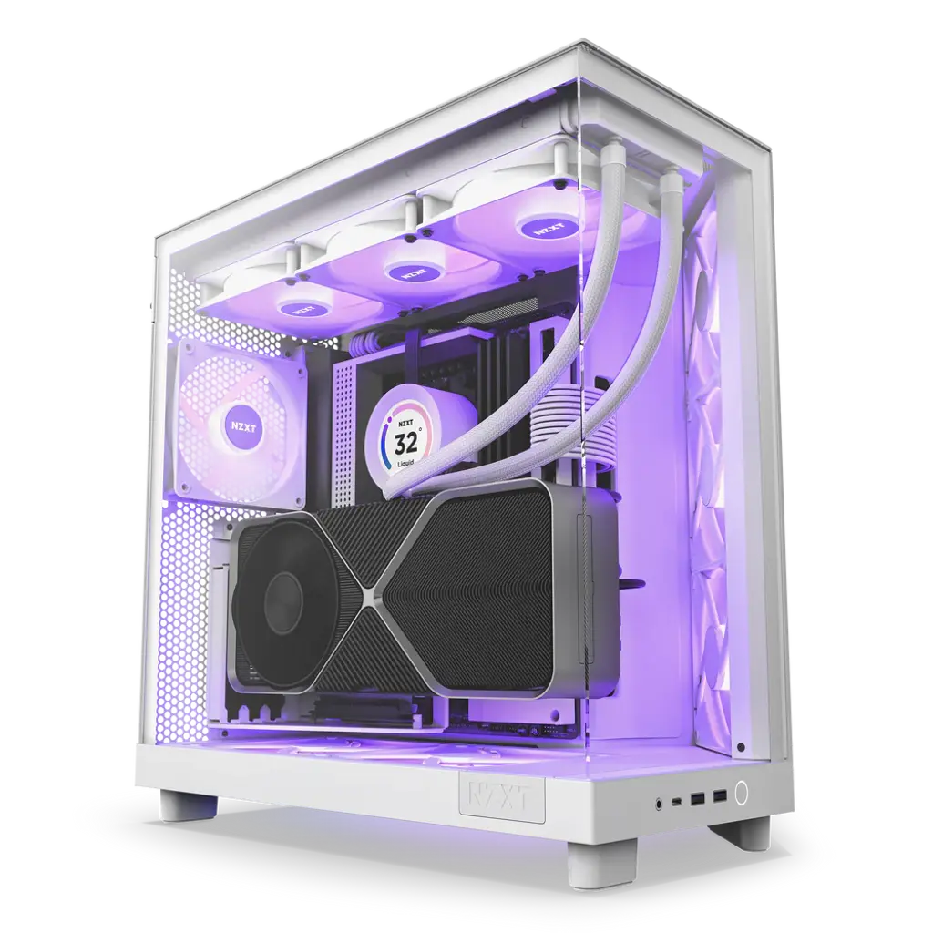 NZXT H6 Flow RGB Tempered Glass Compact Dual-Chamber Mid-Tower Airflow Case-White