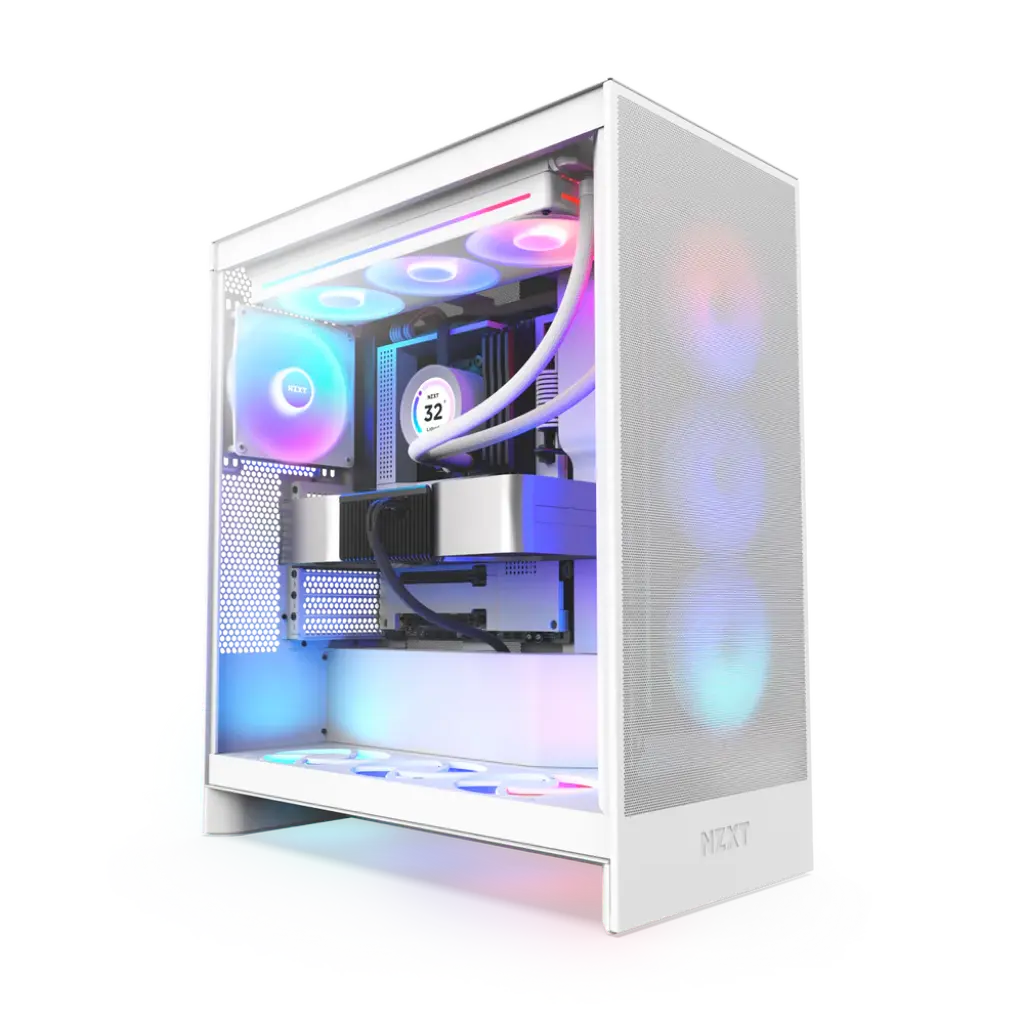 NZXT H7 Flow RGB Tempered Glass Compact Mid-Tower ATX Airflow Case -White