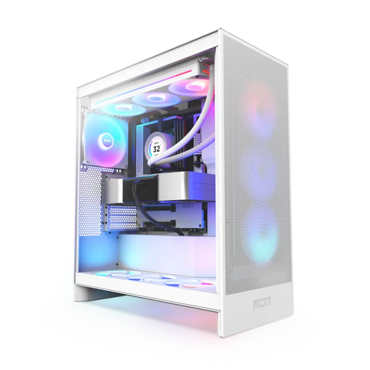 NZXT H7 Flow RGB Tempered Glass Compact Mid-Tower ATX Airflow Case -White