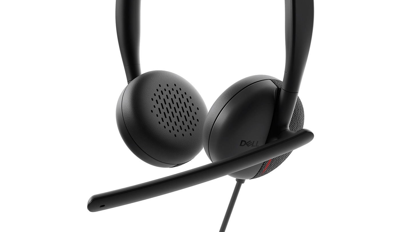 Dell WH3024 Wired Lightweight Headband AI-Based Noise Cancellation Headset with Microphone Black