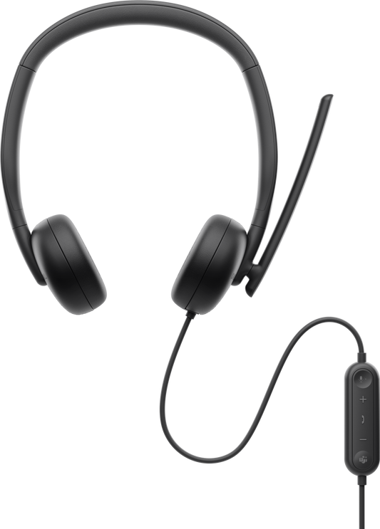 Dell WH3024 Wired Lightweight Headband AI-Based Noise Cancellation Headset with Microphone - Black