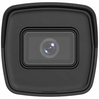 Close-up of Hikvision DS-2CD1023G2-IUF camera lens showing the high-definition imaging sensor for IP surveillance.