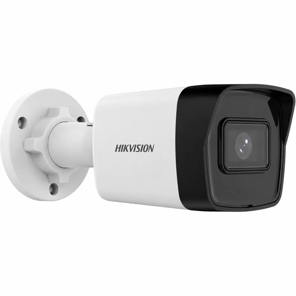 Front angled view of Hikvision DS-2CD1023G2-IUF Full HD 2MP bullet IP camera with built-in microphone and EXIR 2.0 night vision.