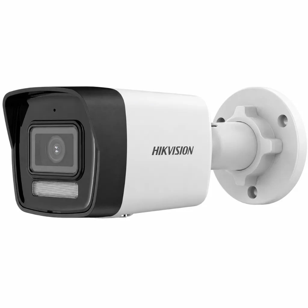 Hikvision DS-2CD1023G2-LIU 2MP IP bullet security camera front left angle with Smart Hybrid Light and built-in microphone.