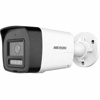 Hikvision DS-2CD1023G2-LIUF/SL 2MP Smart Hybrid Light IP Bullet Camera front left angle view with built-in microphone and strobe light.