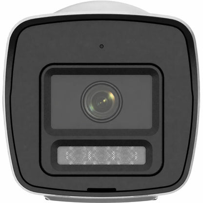 Front view of Hikvision DS-2CD1023G2-LIUF/SL 2MP Smart Hybrid Light IP Bullet Camera showing camera lens and white LED illumination.