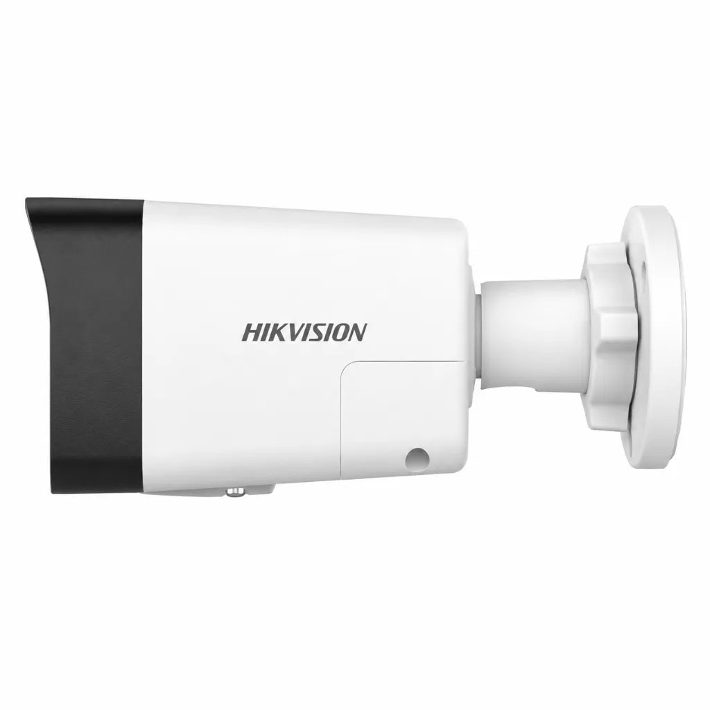 Left side view of Hikvision DS-2CD1023G2-LIUF/SL IP Bullet Camera with adjustable mounting bracket and weatherproof design.