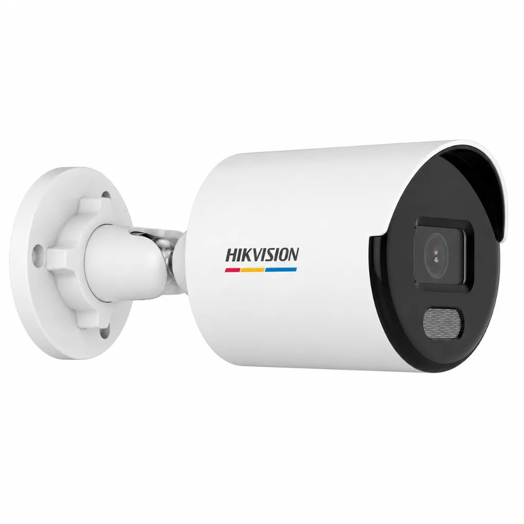 Right angle view of Hikvision DS-2CD1027G2-L 2MP ColorVu network bullet camera with 4.4mm lens and durable outdoor design.