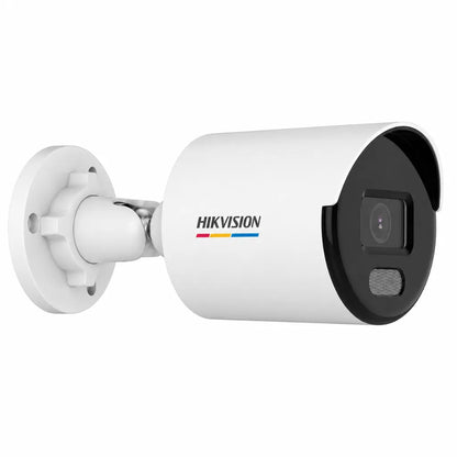 Right angle view of Hikvision DS-2CD1027G2-L 2MP ColorVu network bullet camera with 4.4mm lens and durable outdoor design.
