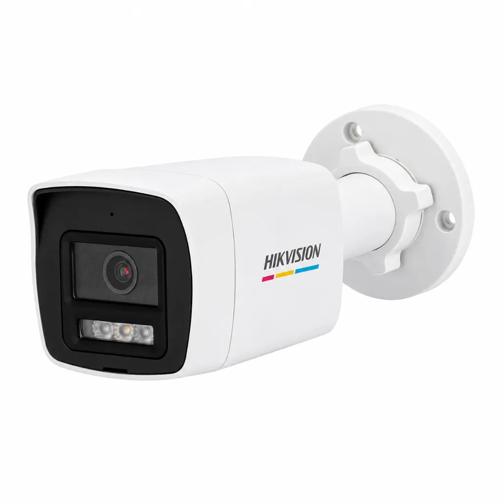 Hikvision DS-2CD1027G2H-LIU 2MP IP Bullet Camera with Smart Hybrid Light shown from the front left angle for outdoor CCTV surveillance.
