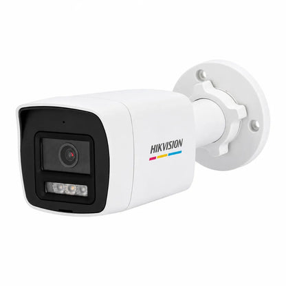 Hikvision DS-2CD1027G2H-LIU 2MP IP Bullet Camera with Smart Hybrid Light shown from the front left angle for outdoor CCTV surveillance.