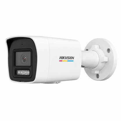 Left side profile of Hikvision DS-2CD1027G2H-LIU outdoor 2MP IP Bullet Camera with adjustable mounting arm and Smart Hybrid Light.
