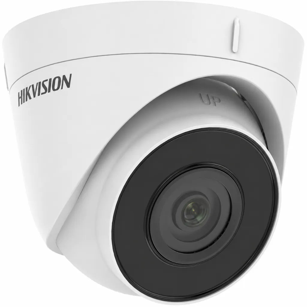 Front right view of Hikvision DS-2CD1323G0E-I 2MP IP turret camera featuring Full HD surveillance and weatherproof design.