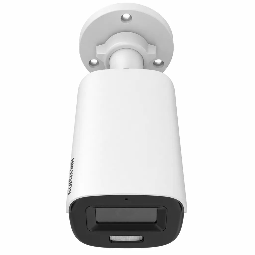 Bottom mounting view of Hikvision DS-2CE10DF0T-PFS 2MP ColorVu Audio Bullet Camera showing the adjustable mounting bracket.