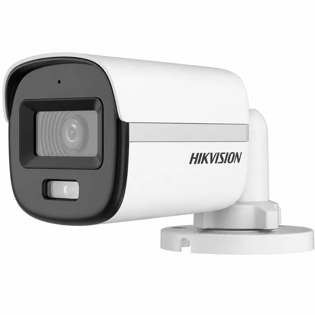Hikvision DS-2CE10DF0T-PFS Full HD ColorVu Audio Bullet Camera front right angle for HD analog surveillance systems.