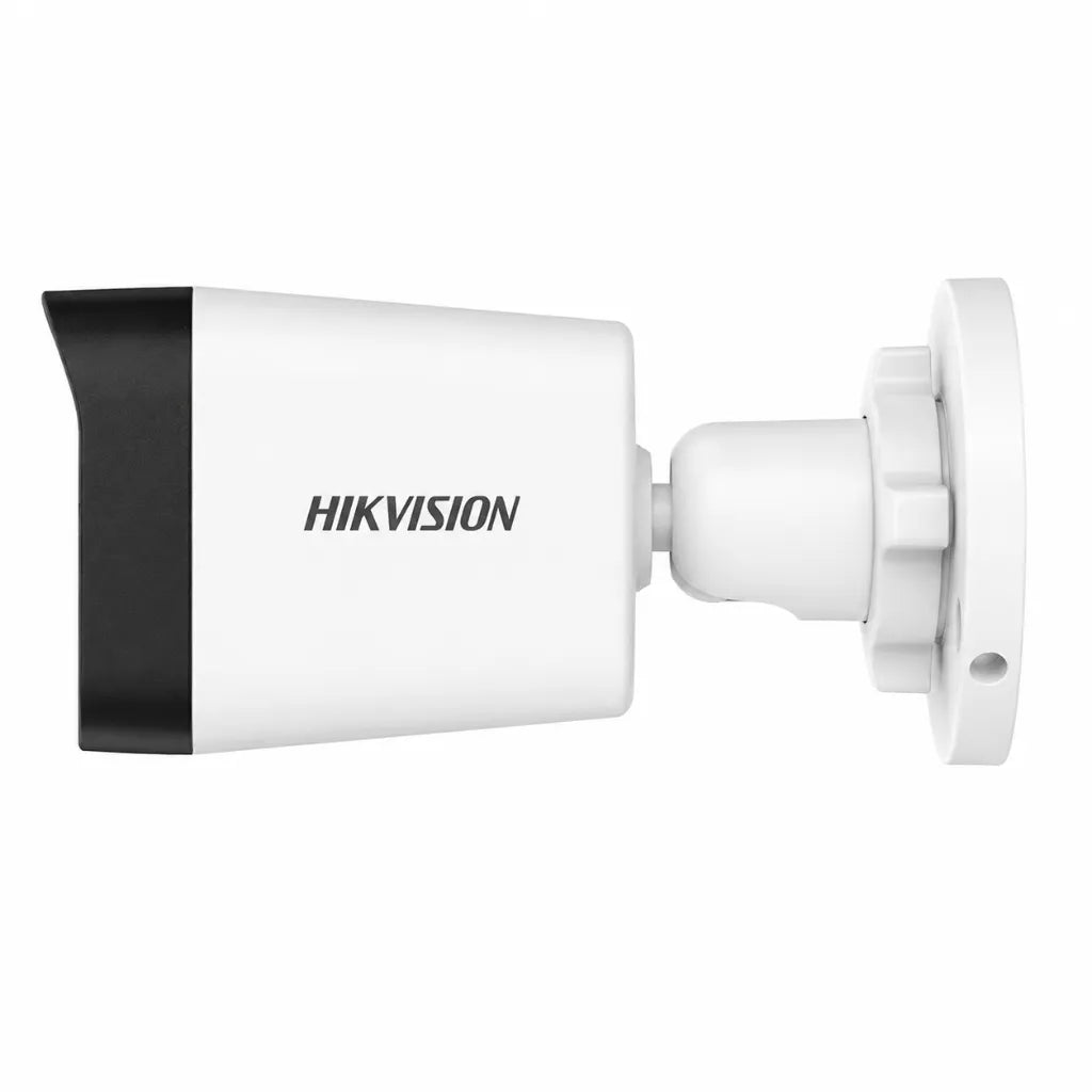 Left side view of Hikvision DS-2CE16D0T-LPFS 2MP Dual Light Audio Bullet Camera with IP67 weatherproof housing.