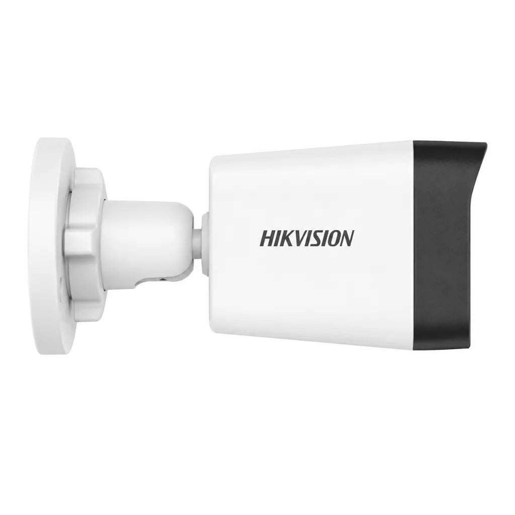 Right side profile of Hikvision DS-2CE16D0T-LPFS 2MP weatherproof bullet security camera for indoor and outdoor surveillance.