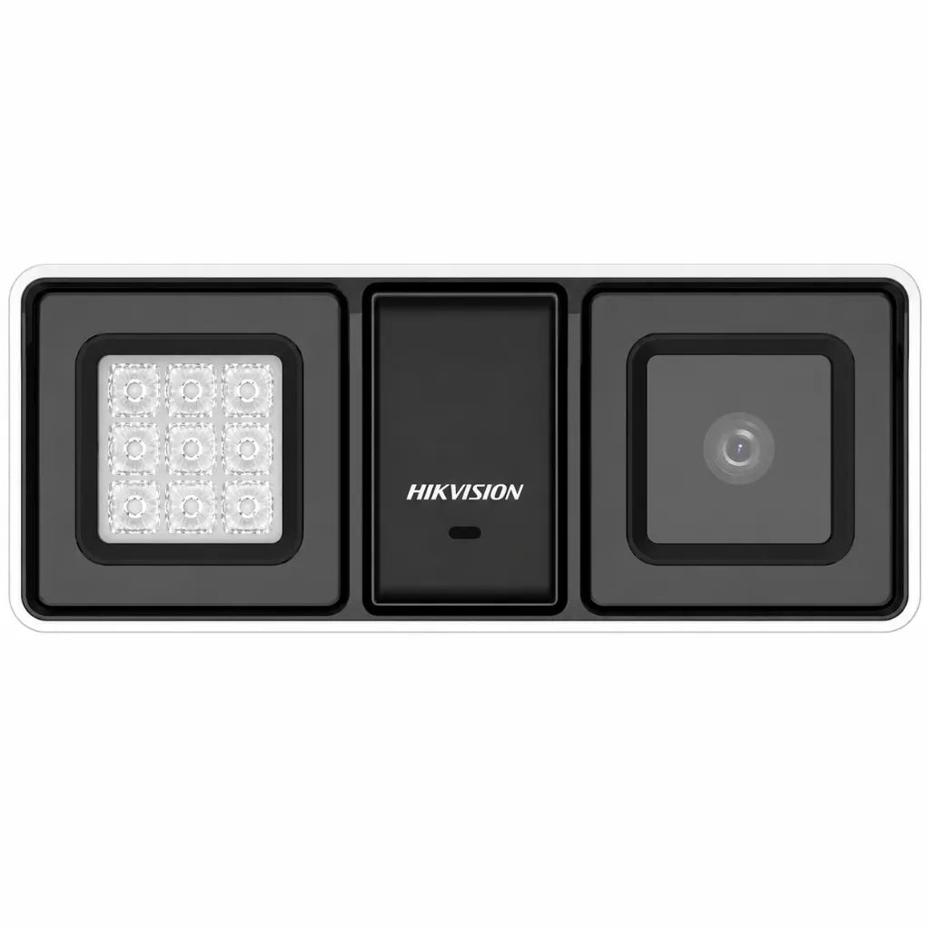 Front view of Hikvision DS-2CE18D0T-LFS 2MP Full HD Dual Light Audio Bullet Security Camera with LED illumination and integrated microphone.