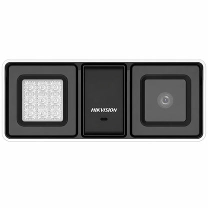 Front view of Hikvision DS-2CE18D0T-LFS 2MP Full HD Dual Light Audio Bullet Security Camera with LED illumination and integrated microphone.