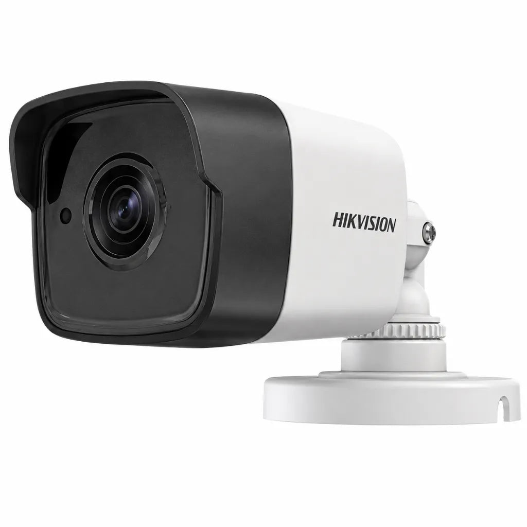 HIKVISION DS-2CE1AD0T-IT1F 2MP Full HD Bullet CCTV Camera front left angle view with fixed lens and durable outdoor design.