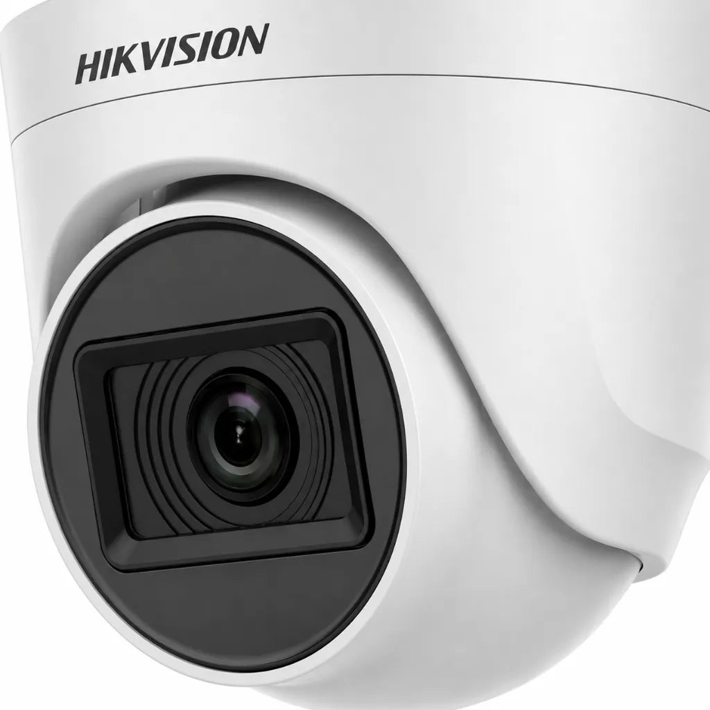 Close-up of HIKVISION DS-2CE5AD0T-ITP/ECO 2MP HD dome camera showing fixed lens and compact surveillance design