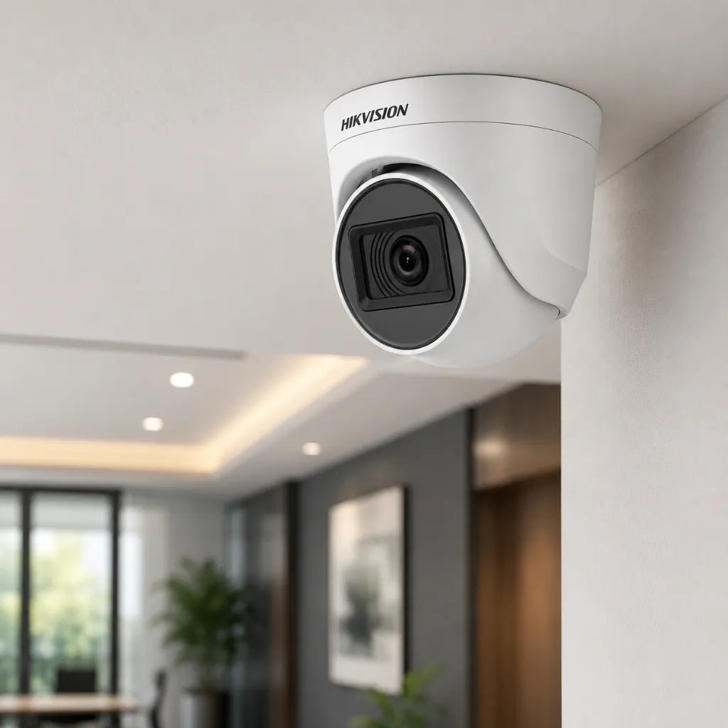 HIKVISION DS-2CE5AD0T-ITP/ECO 2MP HD dome CCTV camera installed on indoor ceiling for office surveillance