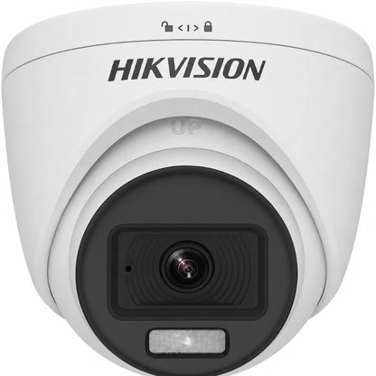 Center front view of HIKVISION DS-2CE70DF0T-PFS 2MP ColorVu indoor fixed turret CCTV camera for full-color day and night surveillance.