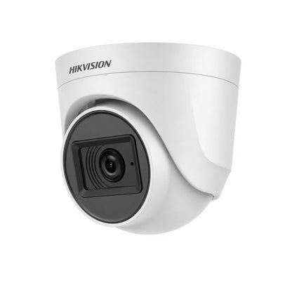 HIKVISION DS-2CE76D0T-ITPFS 2MP Audio Turret CCTV Camera 2.8mm front left angle with built-in microphone