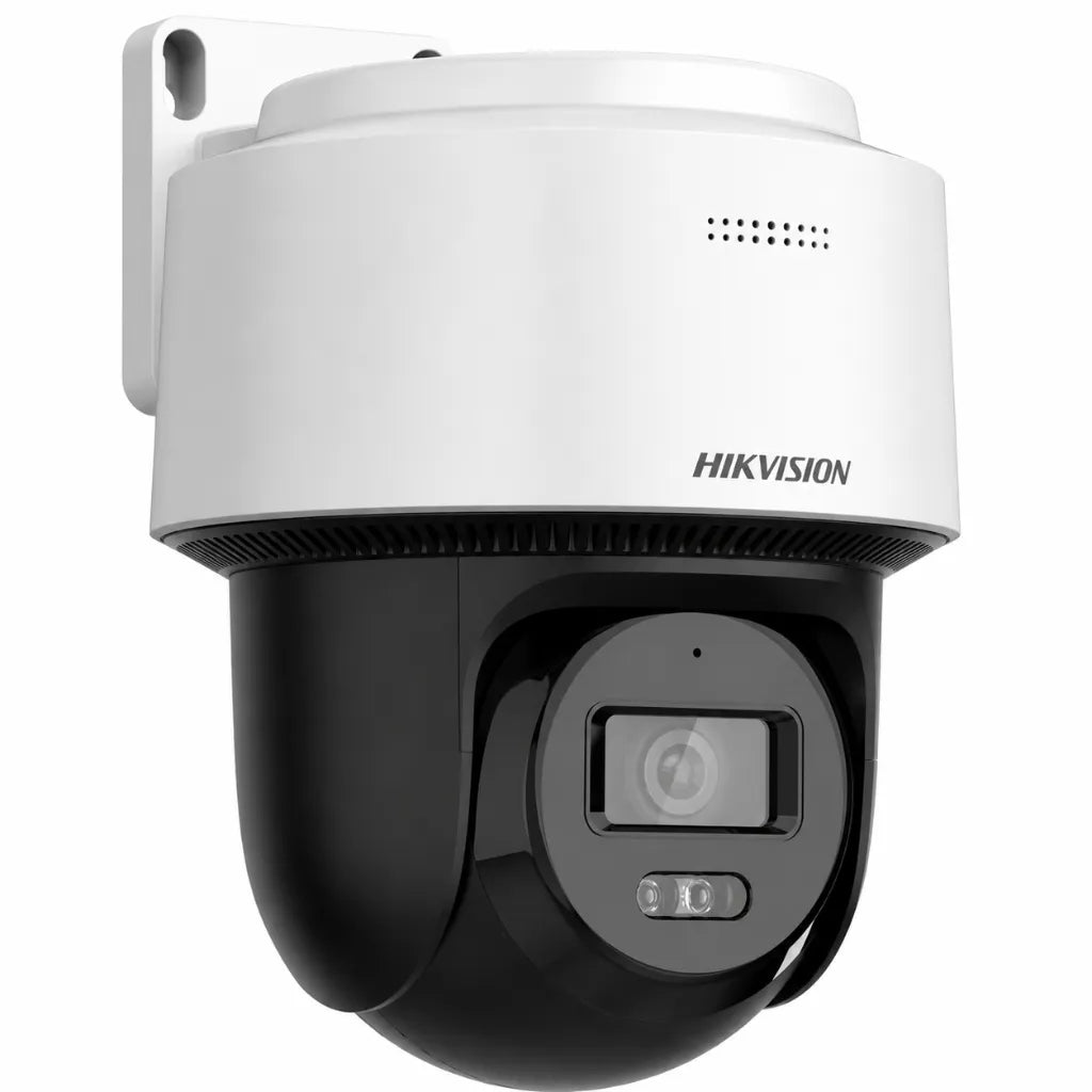 Front right angle view of Hikvision DS-2DE2C400MWG-E PT network camera designed for outdoor security surveillance.