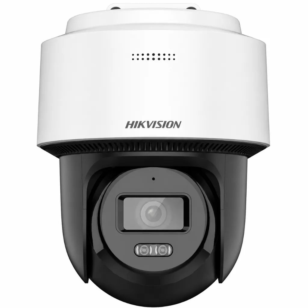Hikvision DS-2DE2C400MWG-E 4MP Mini PT Network Camera front view with Smart Hybrid Light and built-in two-way audio.