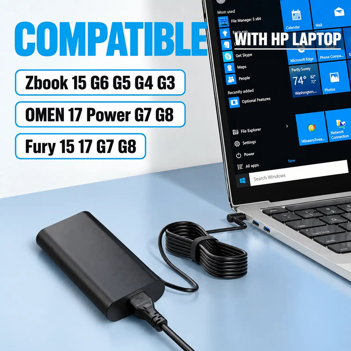 HP 150W 19.5V 7.7A 4.5mm Blue Pin AC Adapter Compatible with HP ZBook OMEN and Fury Laptops -tpstech.in