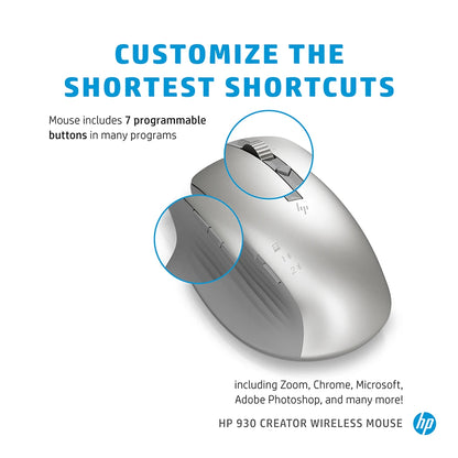 HP 930 Creator Wireless Ergonomic Mouse with Track-on-Glass Sensor featuring 7 programmable buttons for Adobe, Chrome, Zoom and productivity applications -tpstech.in