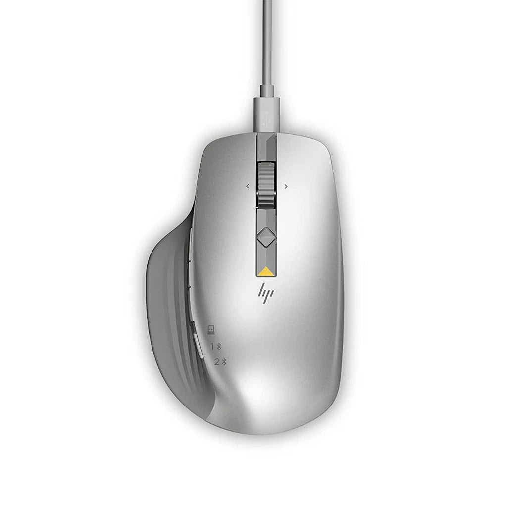 HP 930 Creator Wireless Ergonomic Mouse with Track-on-Glass Sensor top view showing ergonomic design, scroll wheel and USB-C charging support -tpstech.in