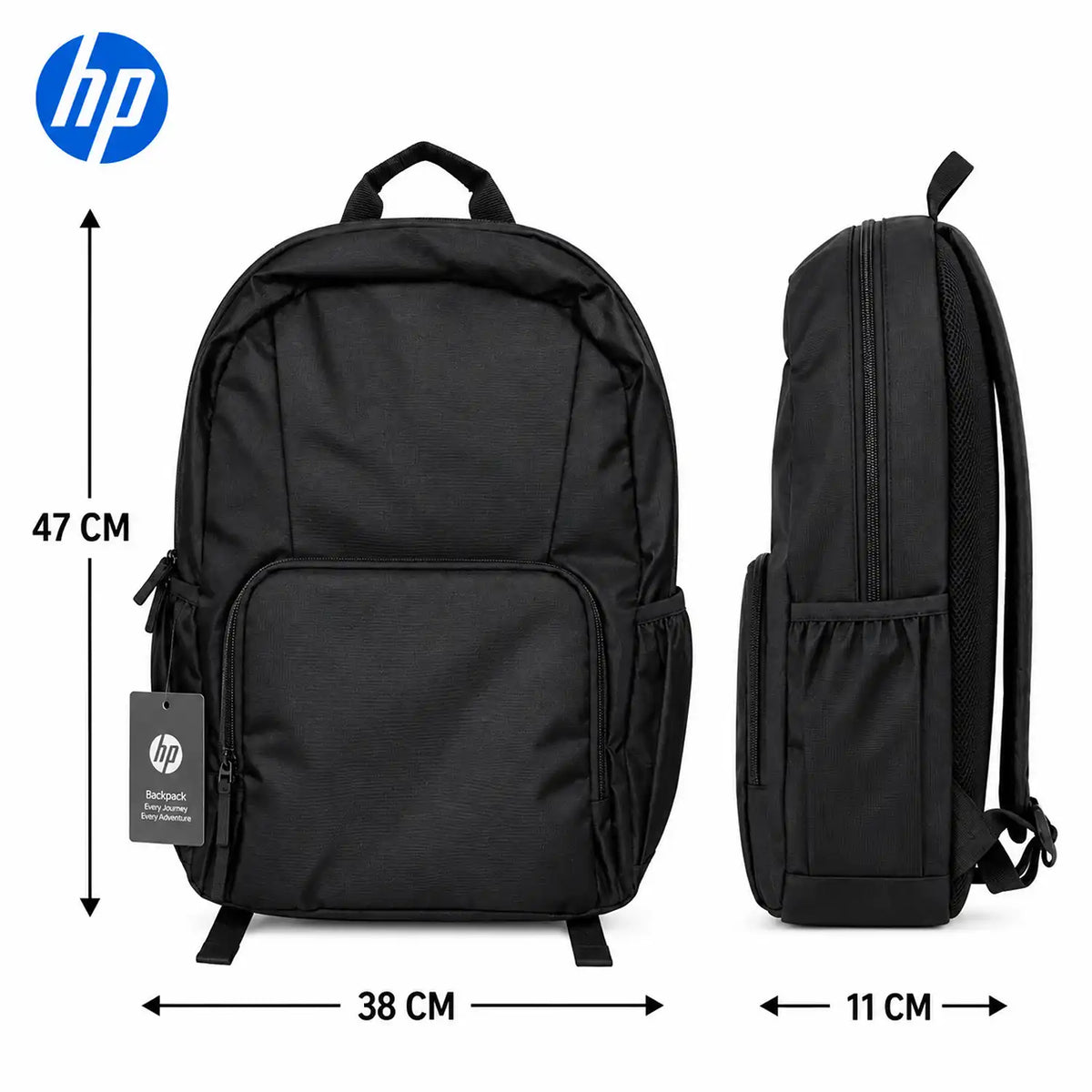 HP Campus Core 16 Laptop Backpack Black for 16 Inch Laptops dimensions guide showing height width and depth measurements -tpstech.in