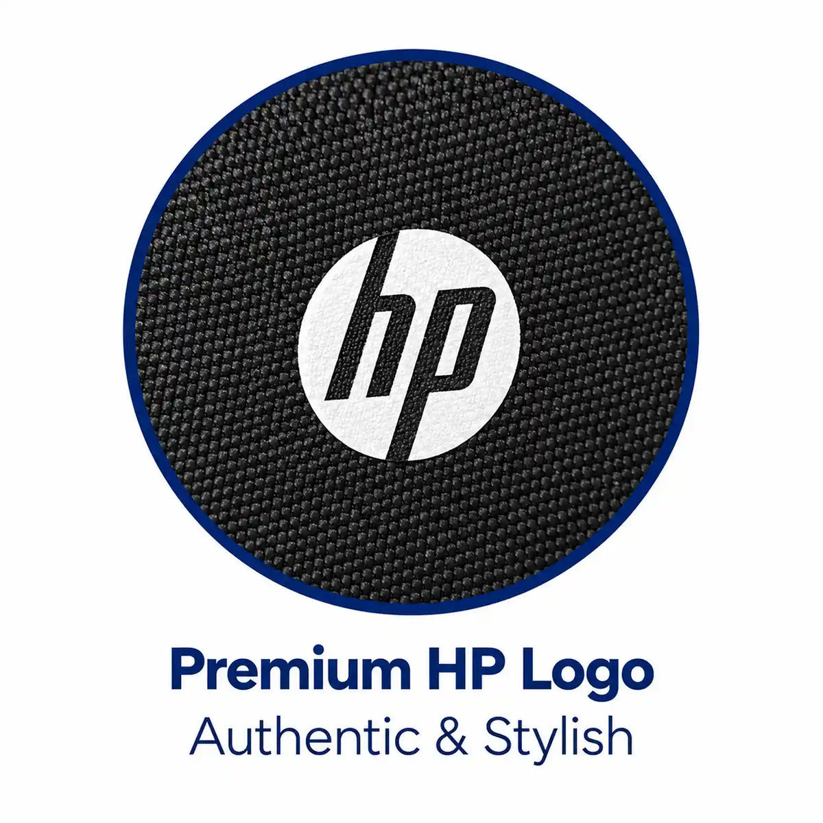 HP Campus Core 16 Laptop Backpack Black for 16 Inch Laptops close up view of premium authentic HP logo on durable fabric -tpstech.in