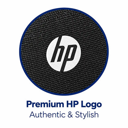 HP Campus Core 16 Laptop Backpack Black for 16 Inch Laptops close up view of premium authentic HP logo on durable fabric -tpstech.in