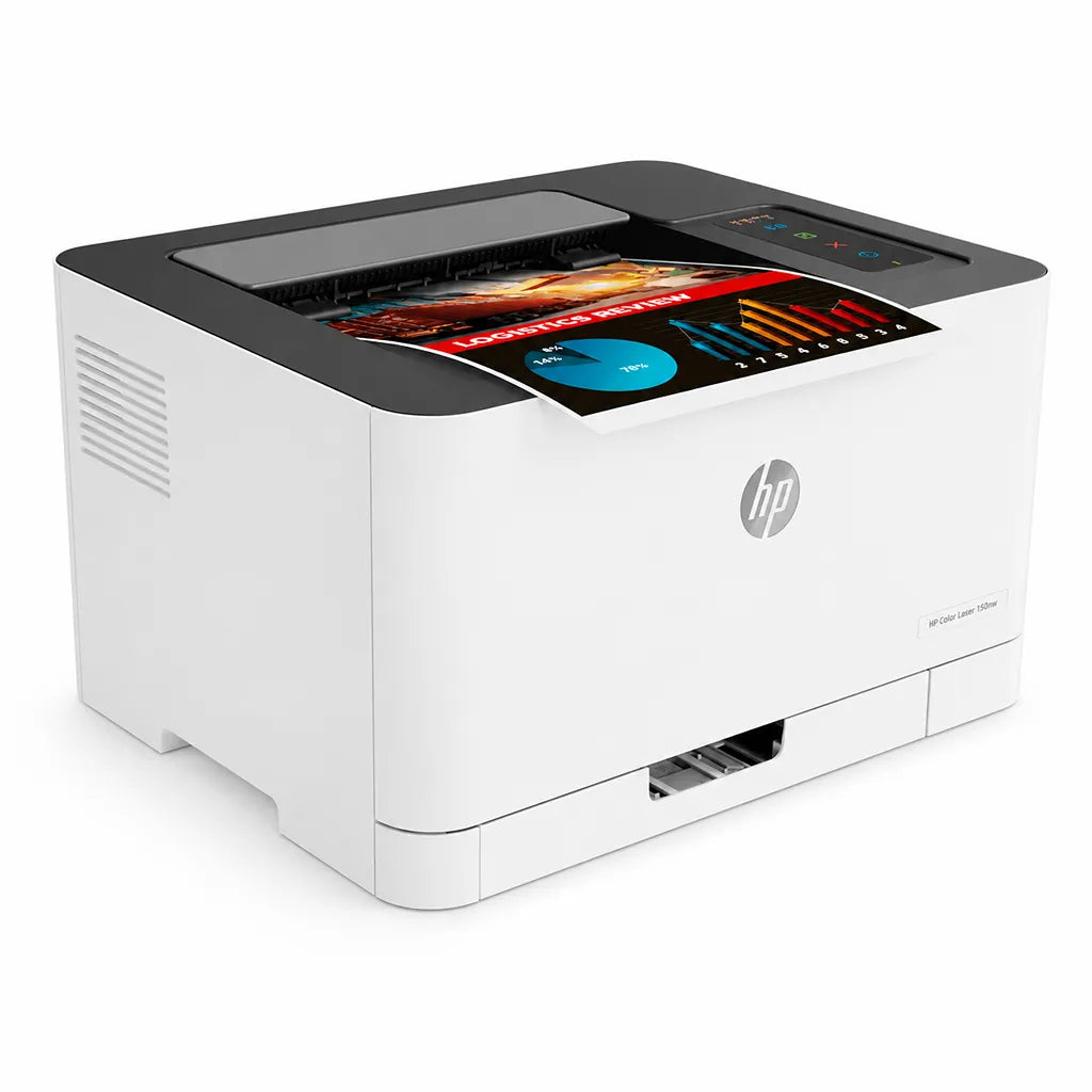 HP Color Laser 150nw color laser printer printing a colorful business document -tpstech.in