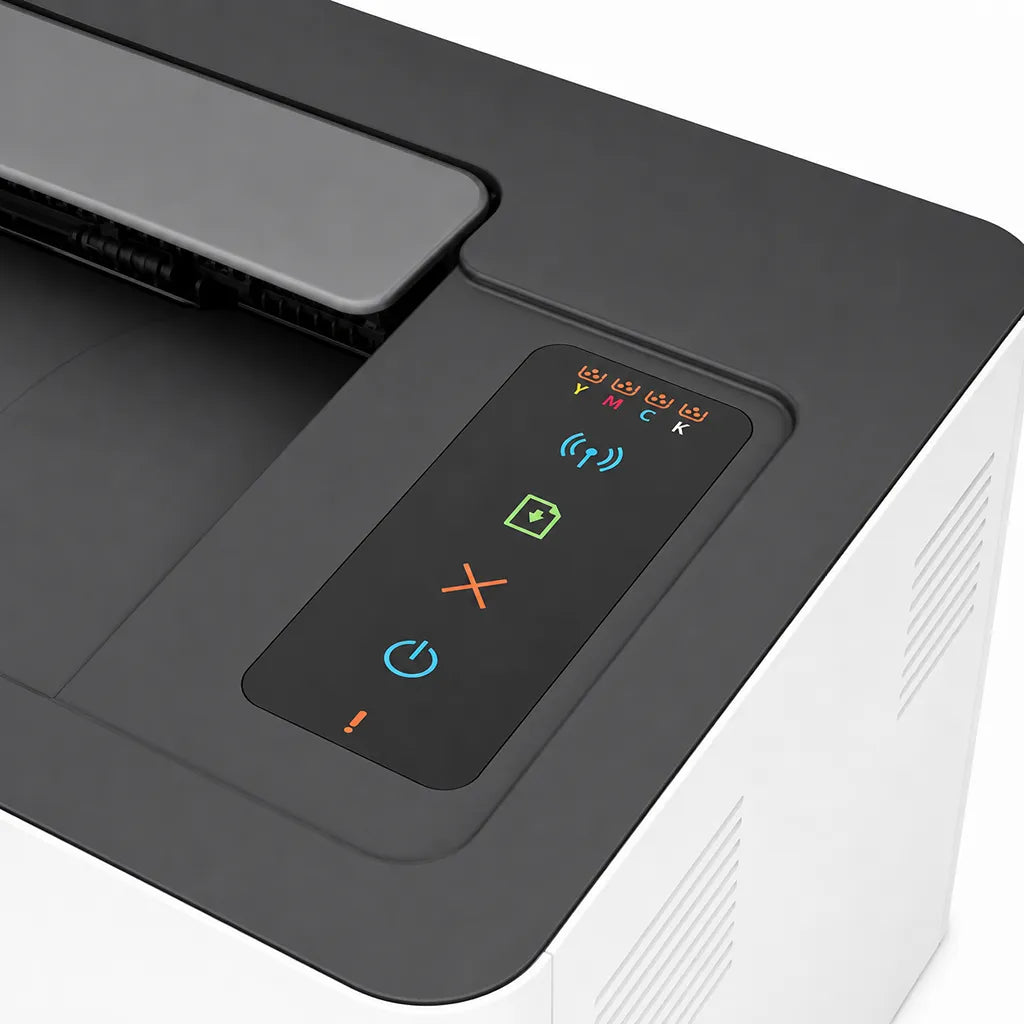 HP Color Laser 150nw printer control panel with wireless, toner and status indicators -tpstech.in