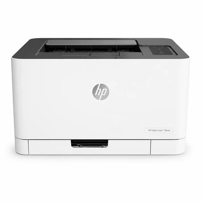 HP Color Laser 150nw wireless color laser printer front view with compact white design -tpstech.in