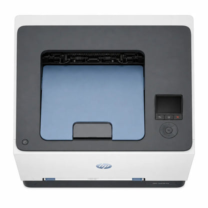 HP Color LaserJet Pro 3203dw color laser printer top view showing paper output area and control panel -tpstech.in