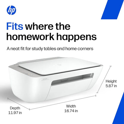HP DeskJet Ink Advantage 2338 compact all-in-one printer showing width height and depth dimensions -tpstech.in